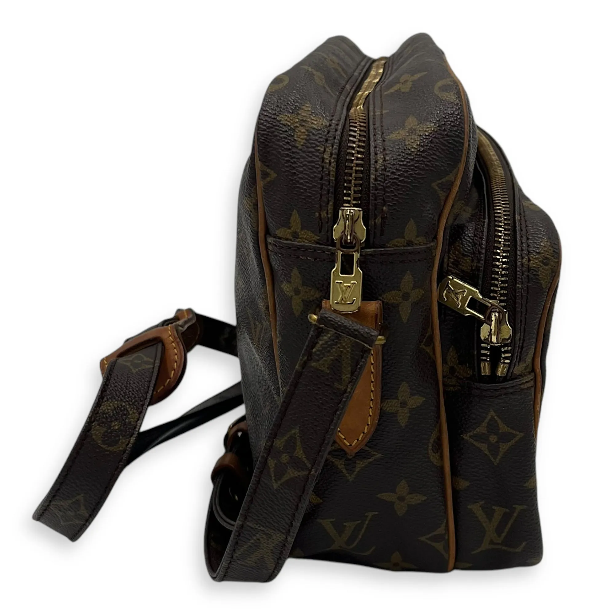 Nile Crossbody Bag Brown in Monogram Coated Canvas, Gold hardware