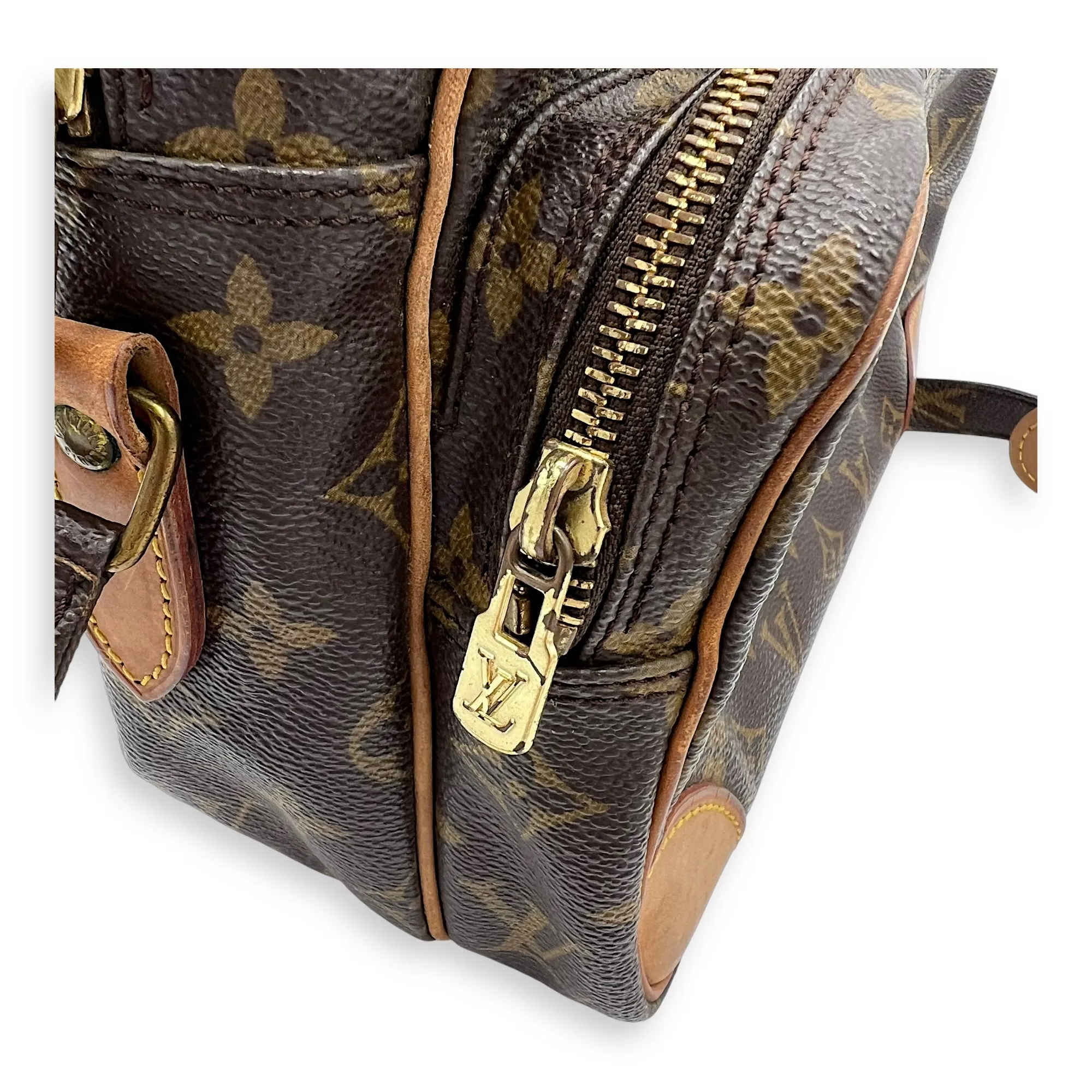 Nile Crossbody Bag Brown in Monogram Coated Canvas, Gold hardware