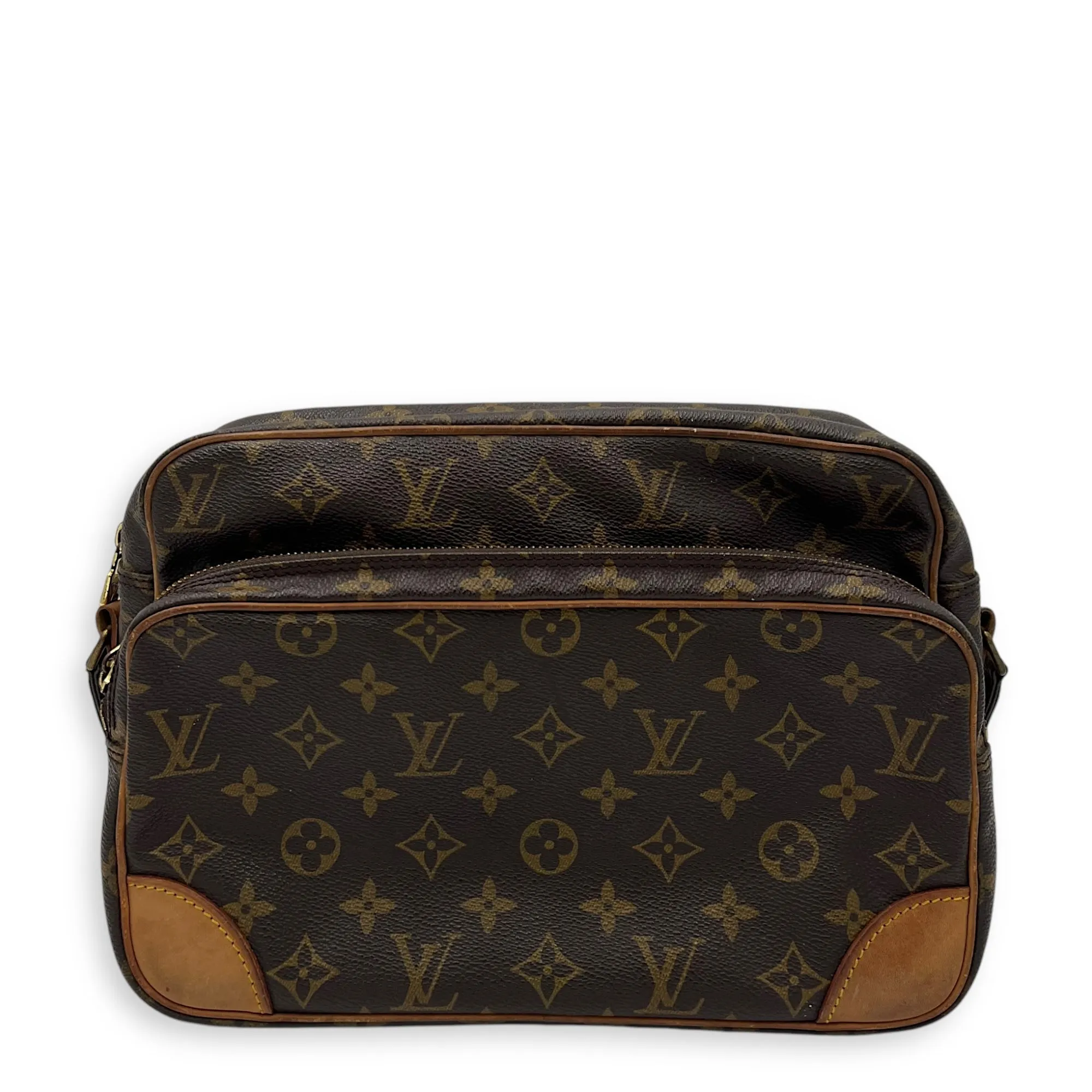 Nile Crossbody Bag Brown in Monogram Coated Canvas, Gold hardware