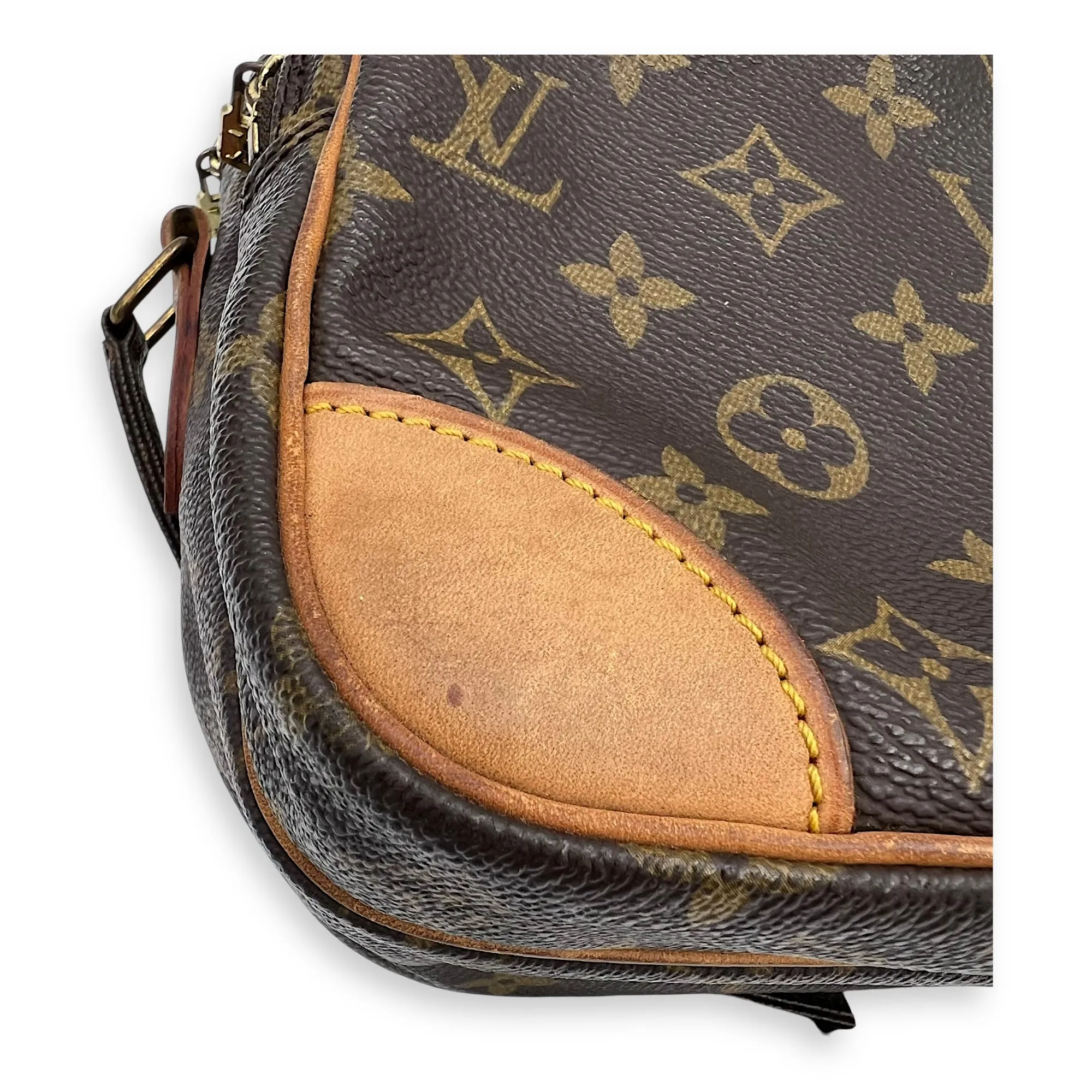 Nile Crossbody Bag Brown in Monogram Coated Canvas, Gold hardware