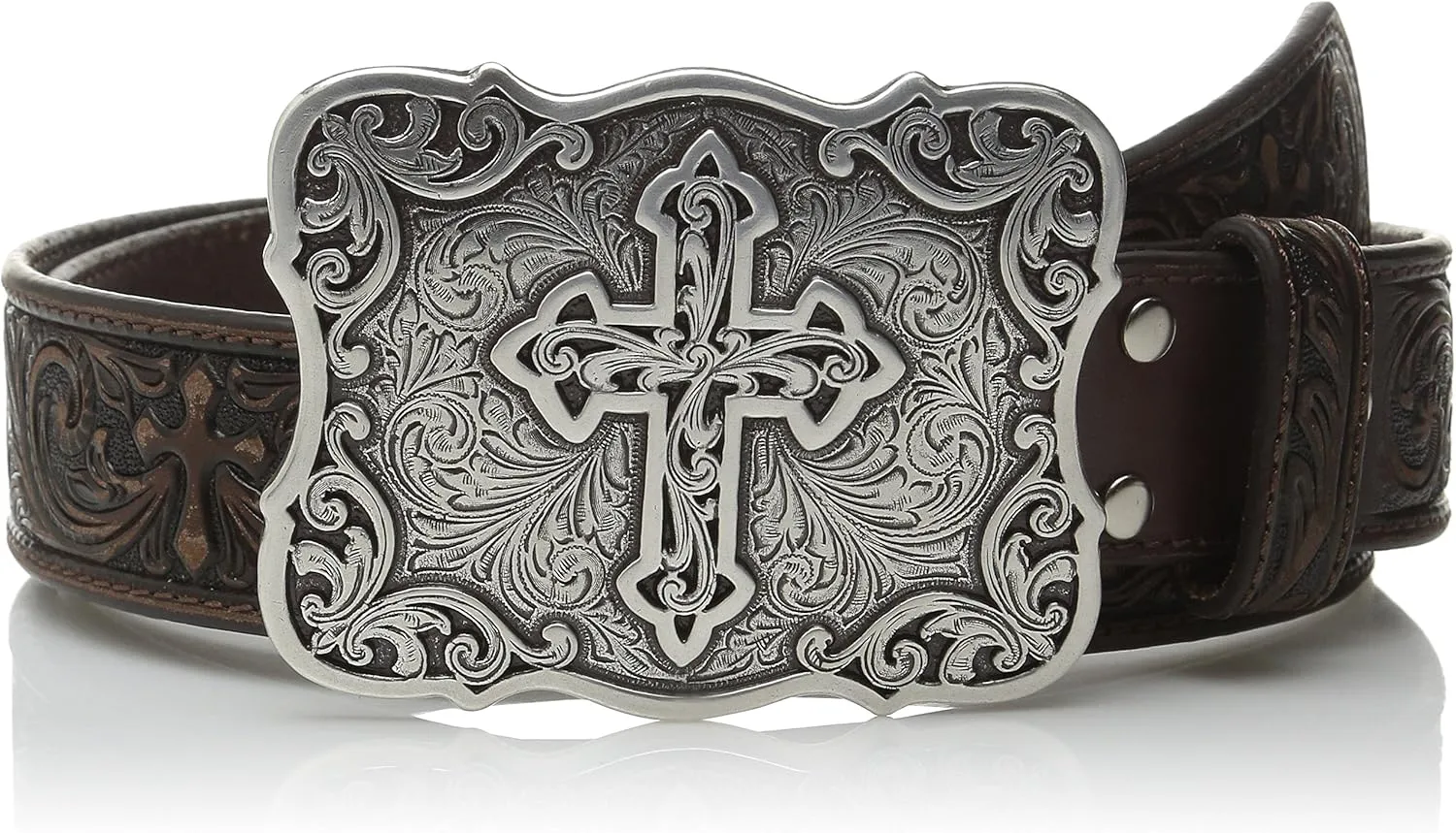 Nocona Belt Co. Women's Nocona Scroll Embose Cross Buckle Belt, Brown, Small