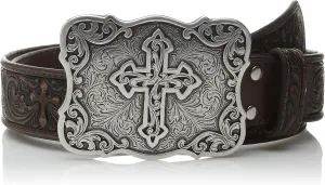 Nocona Belt Co. Women's Nocona Scroll Embose Cross Buckle Belt, Brown, Small