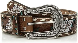 Nocona Belt Co. Women's Painted Flower Buck Turquoise Inlay Belt