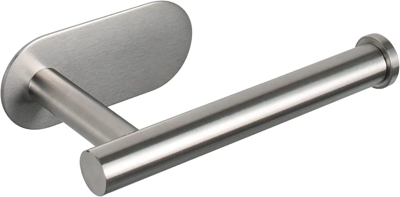 Non Perforated Toilet Paper Holder for Bathrooms, Adhesive, Stainless Steel