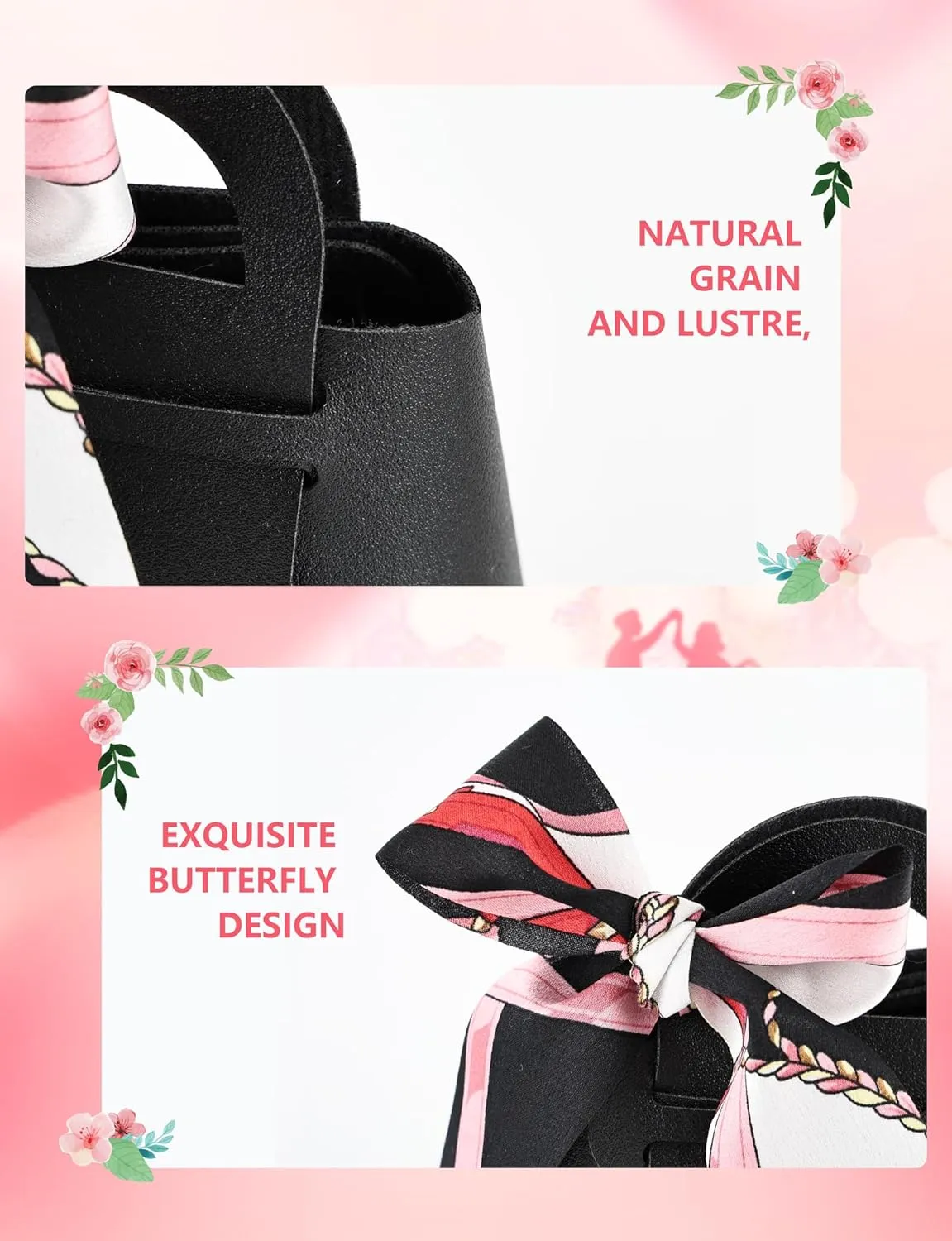 NOWDER 12 Pack Leather Wedding Candy Gift Bags with Handle Reusable Party Favor Boxes for Baby Showers Birthday Christmas Halloween Easter (Black)