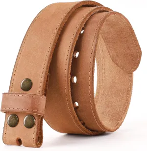 NPET Men's Full Grain Leather Belt Vintage Distressed Style with Snap-On Strap 1 1/2" Wide without Buckle
