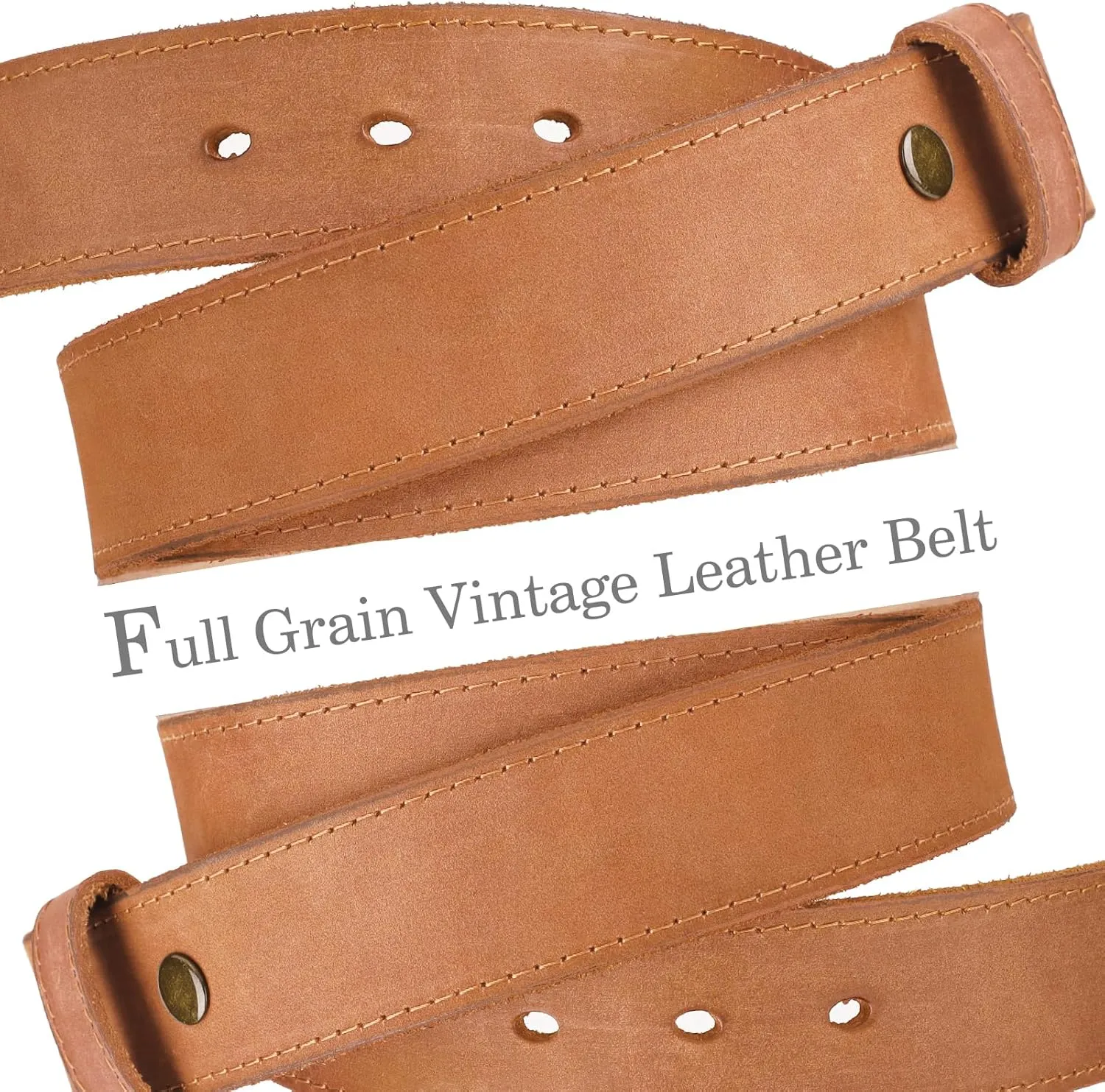 NPET Men's Full Grain Leather Belt Vintage Distressed Style with Snap-On Strap 1 1/2" Wide without Buckle