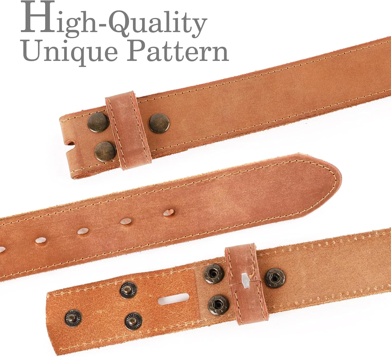 NPET Men's Full Grain Leather Belt Vintage Distressed Style with Snap-On Strap 1 1/2" Wide without Buckle