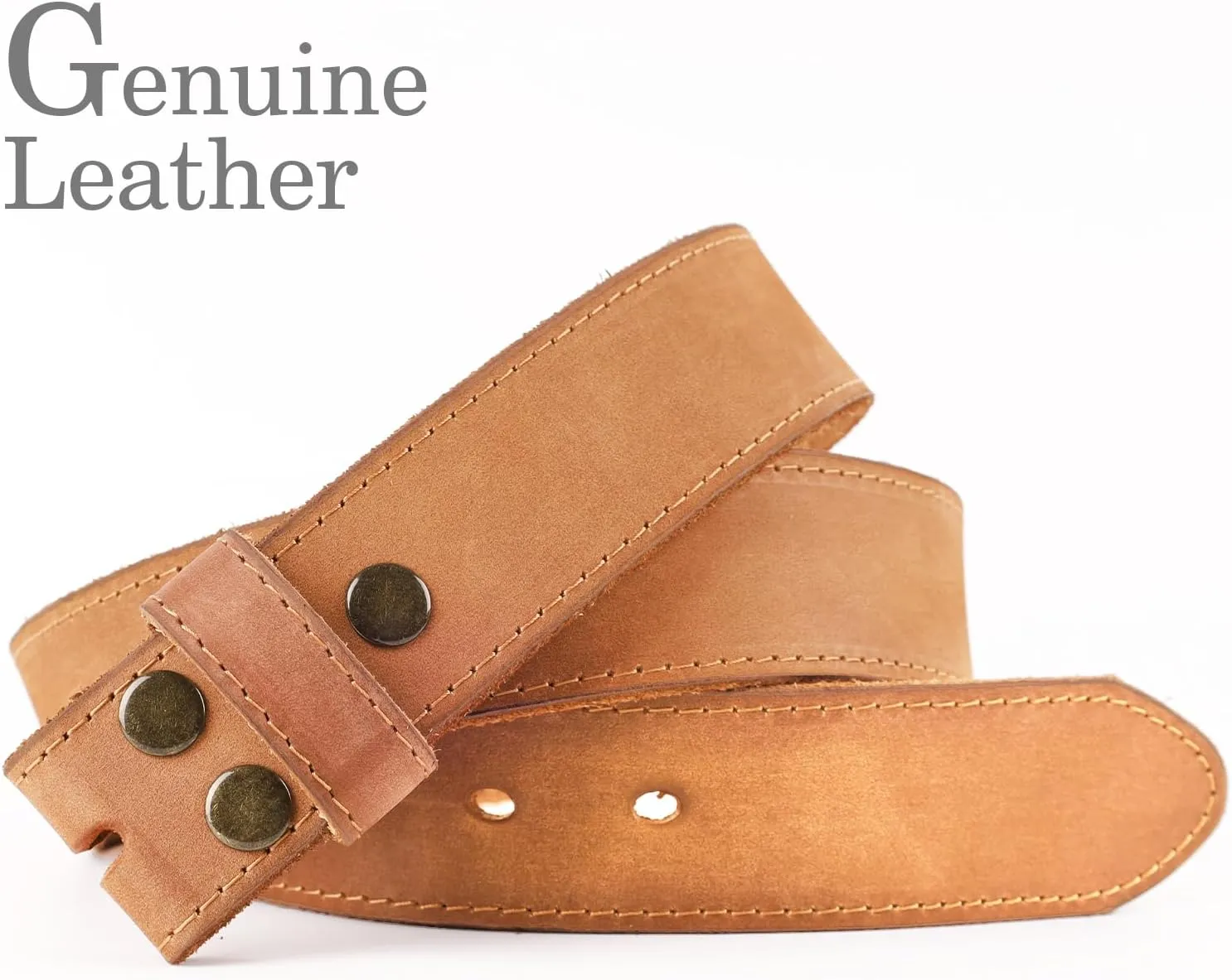 NPET Men's Full Grain Leather Belt Vintage Distressed Style with Snap-On Strap 1 1/2" Wide without Buckle
