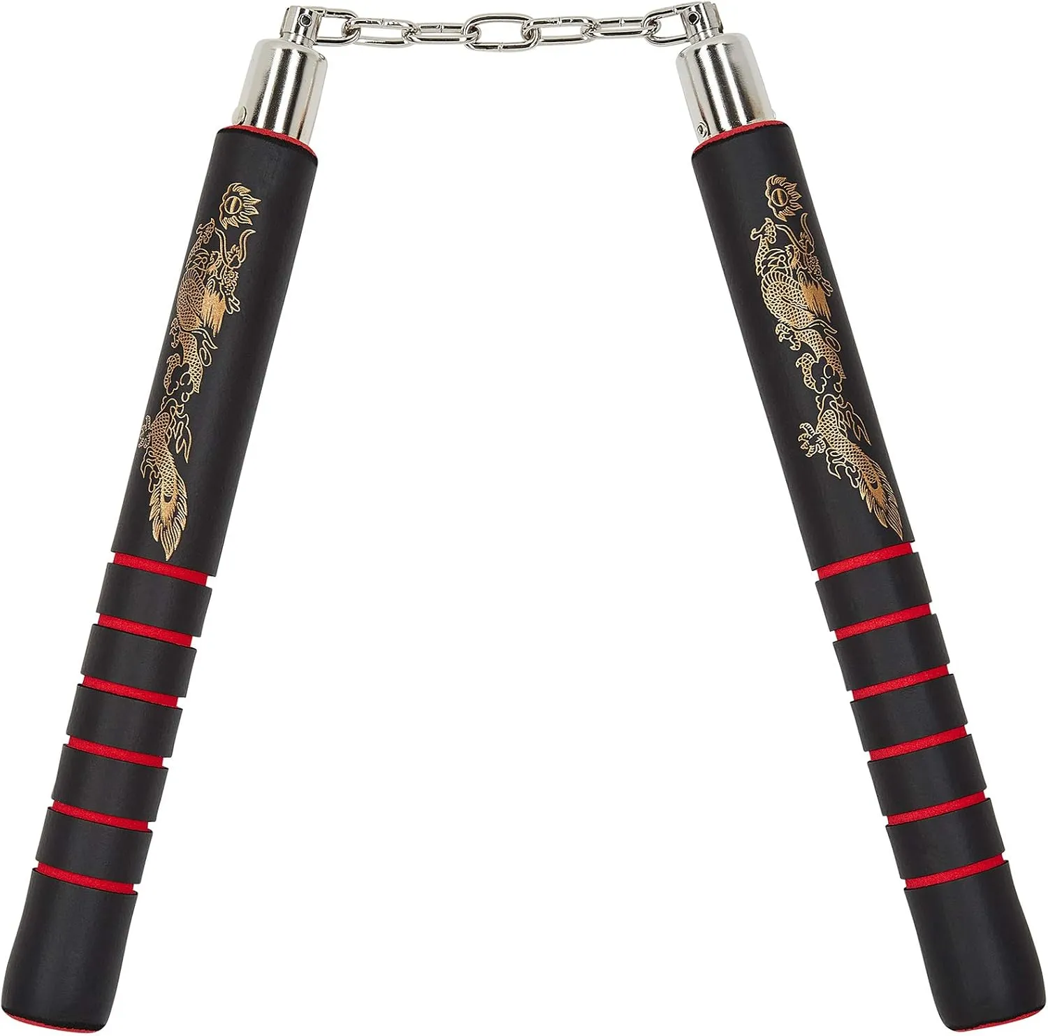 Nunchucku Safe Foam Rubber Childrens Adults - Deluxe Black Nunchucks with Red Grip Design - 12"