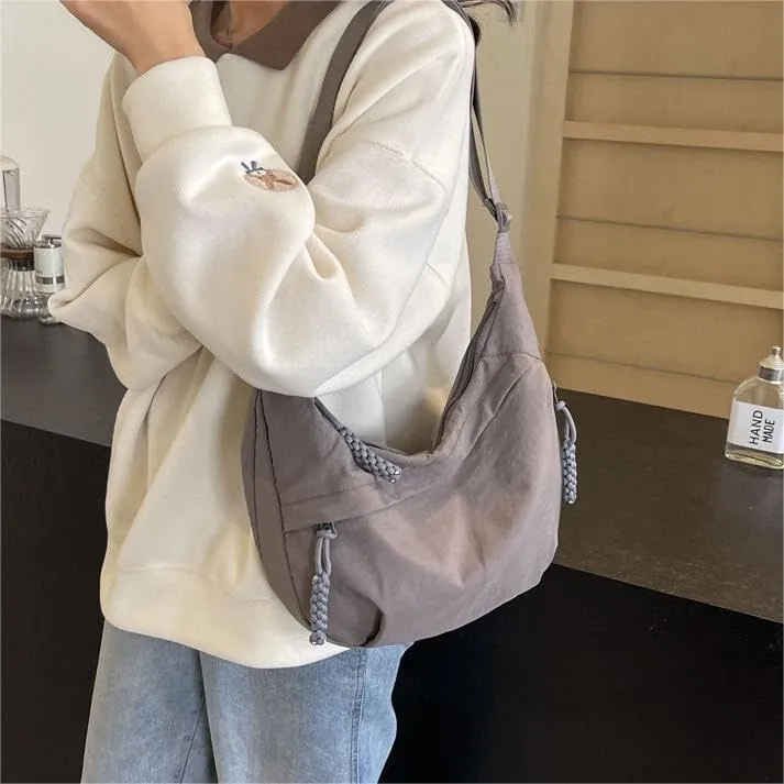Nylon Crescent Crossbody Bag for Women Shoulder Tote Handbag Casual Sling Bag Dumpling Purse Bag for Outdoor Travel