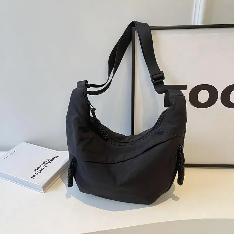Nylon Crescent Crossbody Bag for Women Shoulder Tote Handbag Casual Sling Bag Dumpling Purse Bag for Outdoor Travel