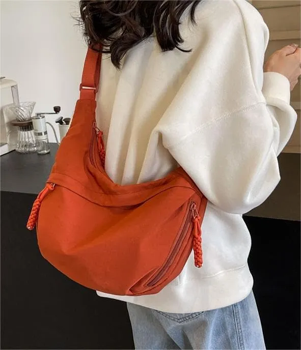 Nylon Crescent Crossbody Bag for Women Shoulder Tote Handbag Casual Sling Bag Dumpling Purse Bag for Outdoor Travel