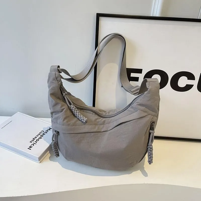 Nylon Crescent Crossbody Bag for Women Shoulder Tote Handbag Casual Sling Bag Dumpling Purse Bag for Outdoor Travel