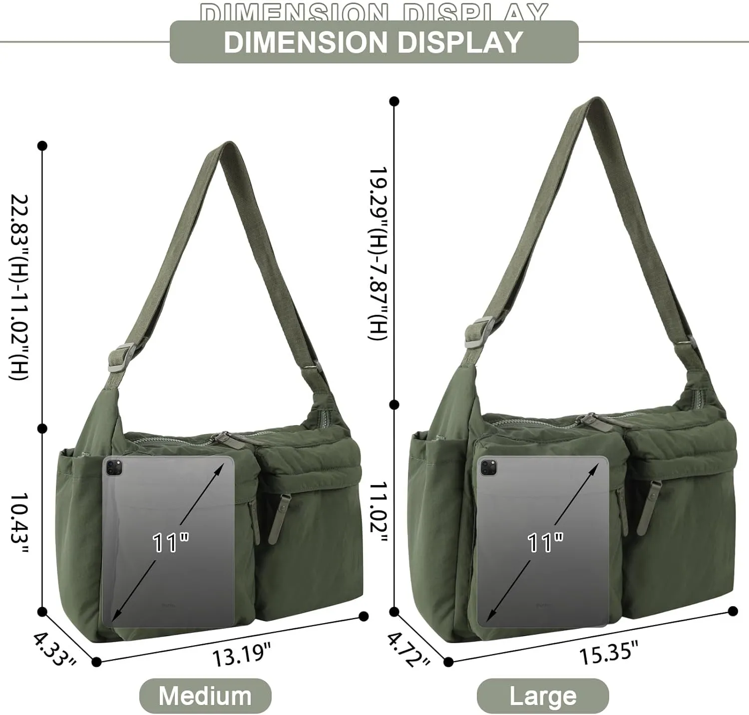 Nylon Crossbody Messenger Bag for School, Women Large Shoulder Bag Hobo Tote Bag Lightweight Computer Crossbody Bag