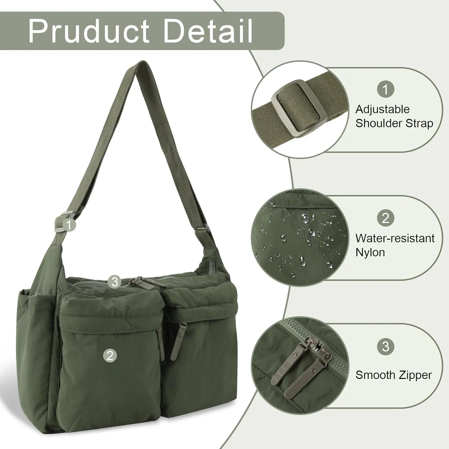 Nylon Crossbody Messenger Bag for School, Women Large Shoulder Bag Hobo Tote Bag Lightweight Computer Crossbody Bag