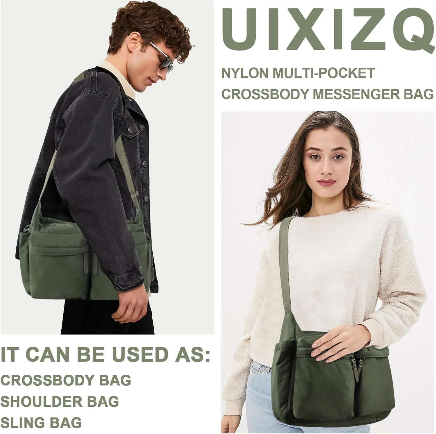 Nylon Crossbody Messenger Bag for School, Women Large Shoulder Bag Hobo Tote Bag Lightweight Computer Crossbody Bag
