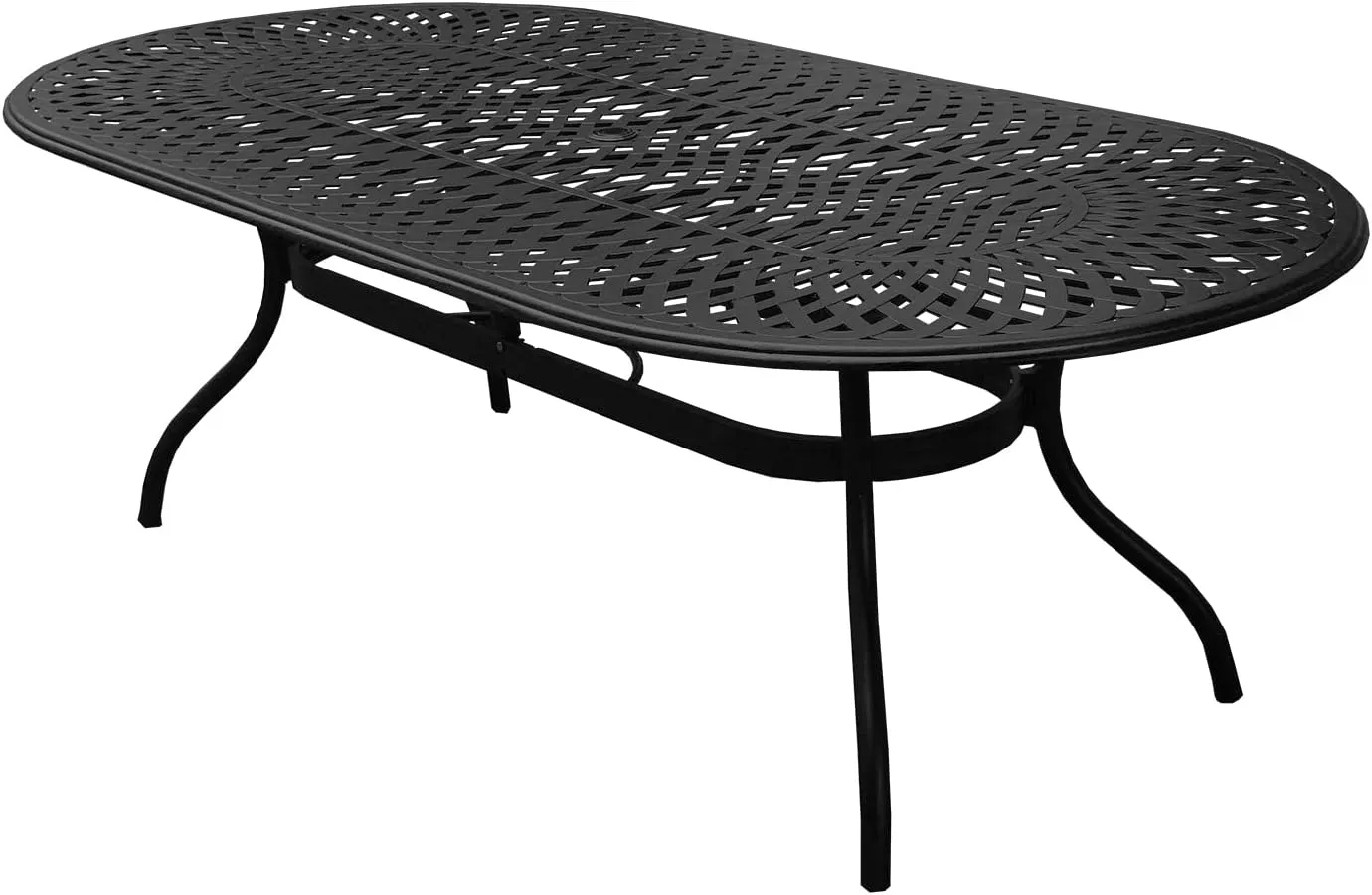 Oakland Living 1025-2777(8)-LBK Modern Outdoor Mesh Lattice Aluminum 95-in Large Black Oval Patio Eight Arm Chairs Dining Set