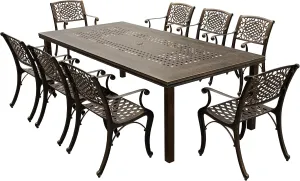 Oakland Living 1057-2777(8)-BZ Modern Outdoor Mesh Lattice Aluminum 95-in Bronze Large Rectangular Patio Eight Arm Chairs Dining Set