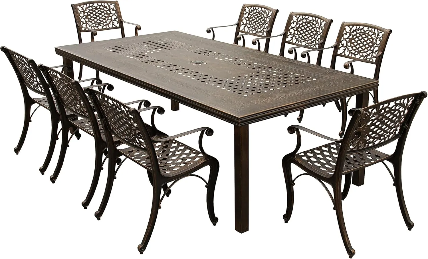 Oakland Living 1057-2777(8)-BZ Modern Outdoor Mesh Lattice Aluminum 95-in Bronze Large Rectangular Patio Eight Arm Chairs Dining Set