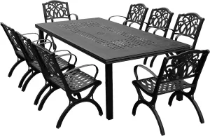 Oakland Living Modern Outdoor Mesh Lattice Aluminum 95-in Black Large Rectangular Patio Eight Arm Chairs Dining Set