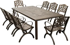 Oakland Living Modern Outdoor Mesh Lattice Aluminum 95-in Bronze Large Rectangular Patio Eight Arm Chairs Dining Set