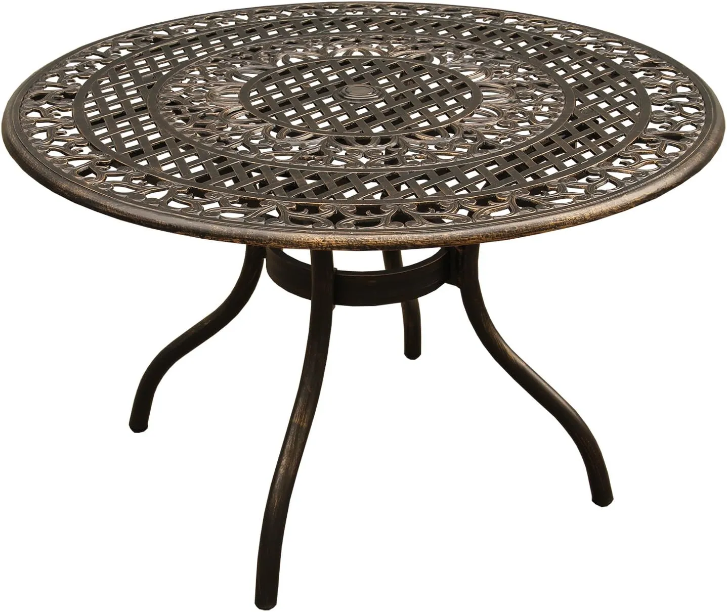 Oakland Living Ornate Traditional and Modern Contemporary Mesh Lattice 48 inch Bronze Round Four Chairs Outdoor Aluminum Patio Dining Set