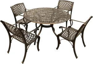 Oakland Living Ornate Traditional and Modern Contemporary Mesh Lattice 48 inch Bronze Round Four Chairs Outdoor Aluminum Patio Dining Set