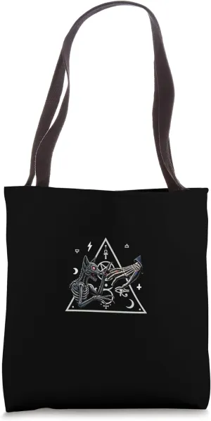 Occult Skeleton Cat Hand Mystical Gothic Symbols Dark Magic Tote Bag