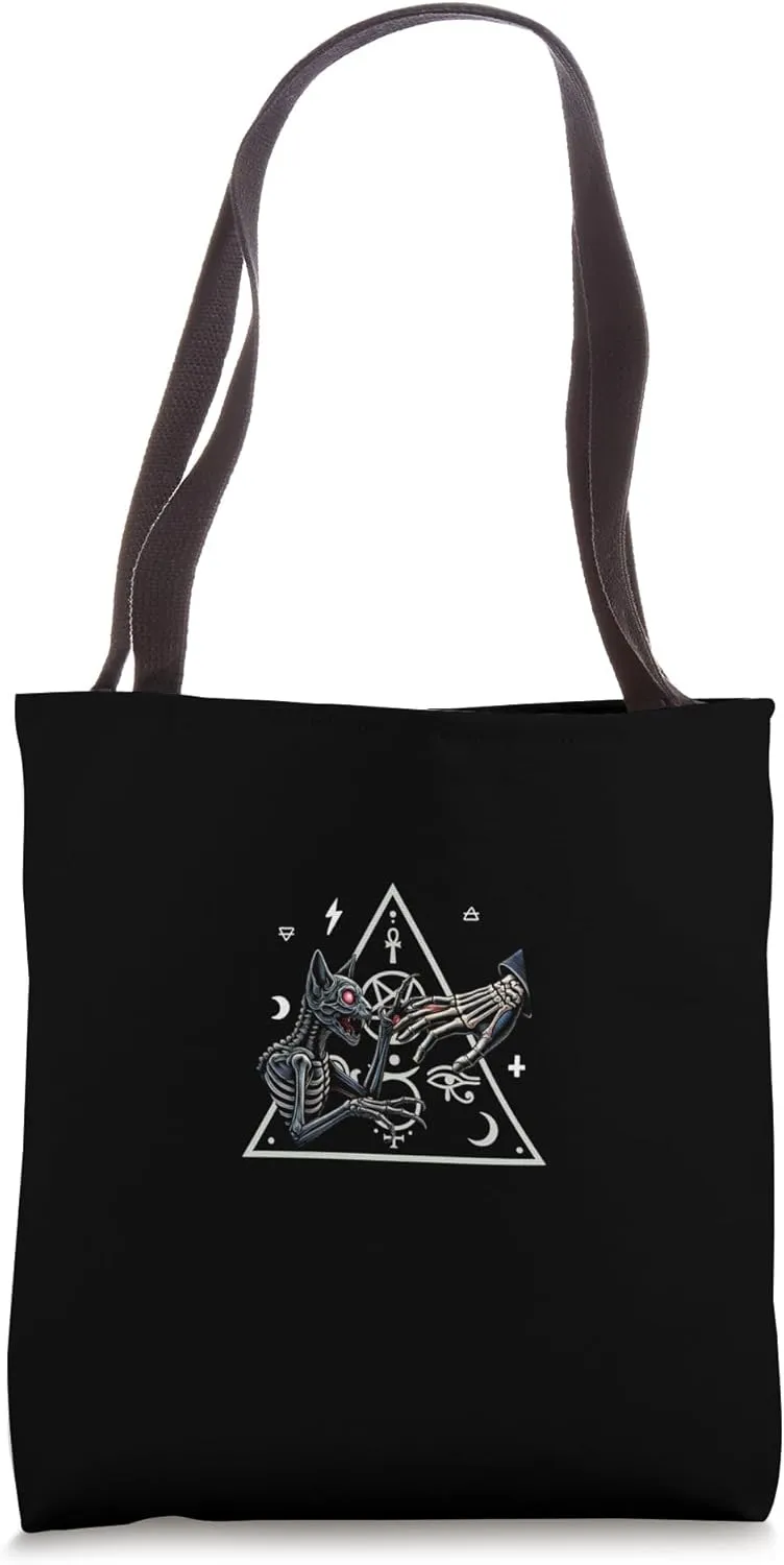 Occult Skeleton Cat Hand Mystical Gothic Symbols Dark Magic Tote Bag