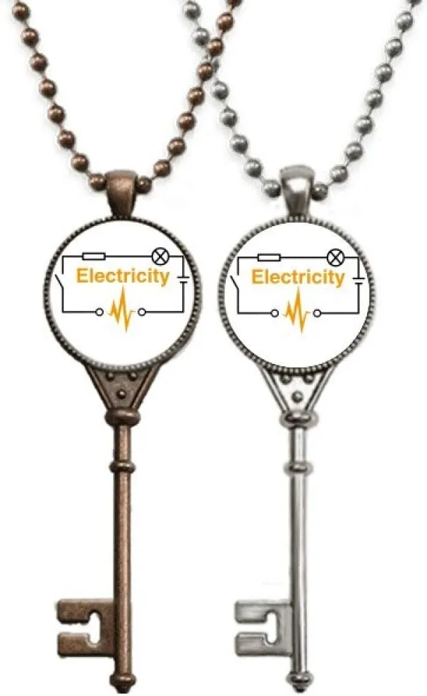 OFFbb-USA Electric Wave Battery Resistance Switch Key Necklace Pendant Jewelry Couple Decoration