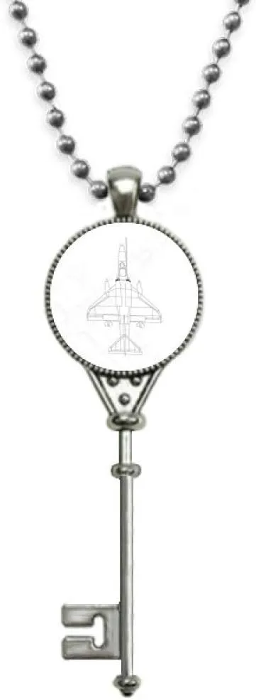 OFFbb-USA Fighter Aviation Line Art Deco Gift Fashion Pendant Vintage Necklace Silver Key Jewelry
