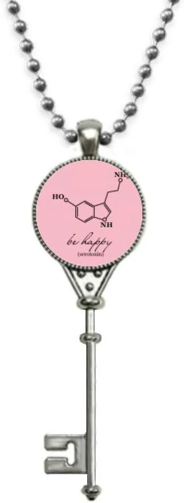 OFFbb-USA Happy Happiness Structural Chemistry Pendant Vintage Necklace Silver Key Jewelry