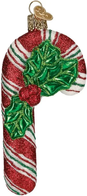 Old World Christmas Peppermint Glass Blown Ornaments for Christmas Tree, Glistening Candy Cane