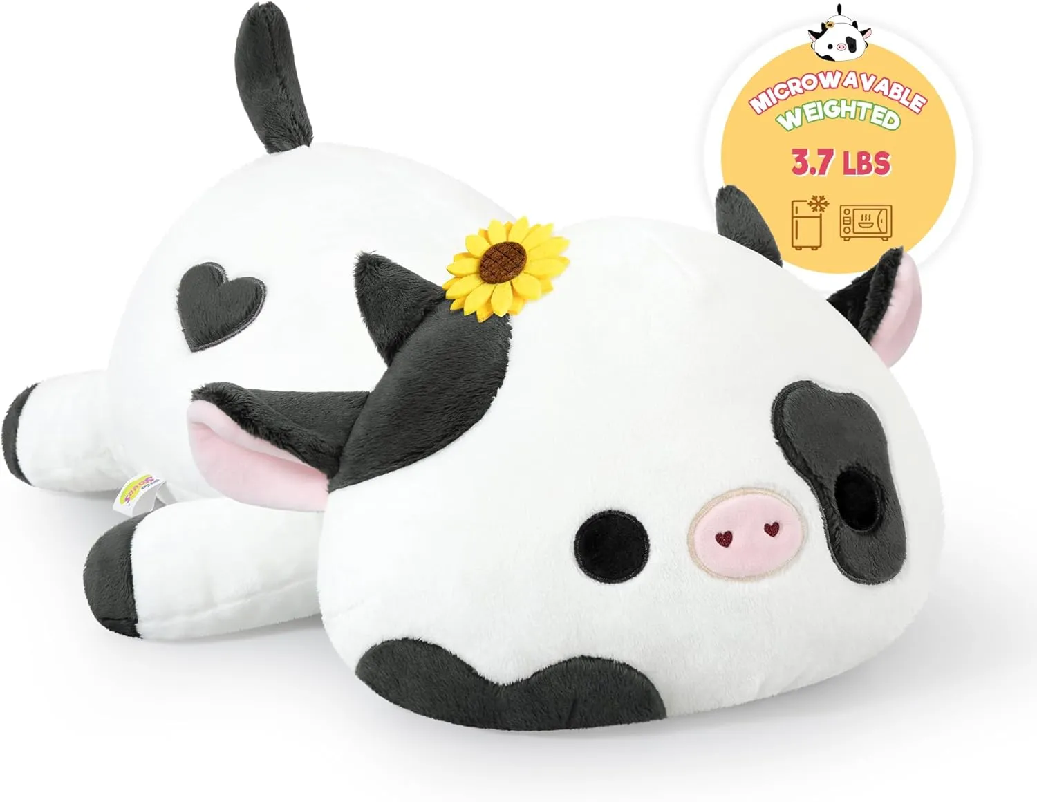 Onsoyours Original Weighted & Heatable Sunflower Cow Stuffed Animals, 3.7 lbs Microwavable Plushies for Stress Relief - 20 inch Large Comfort Soft Plush Toys for Kids & Adults