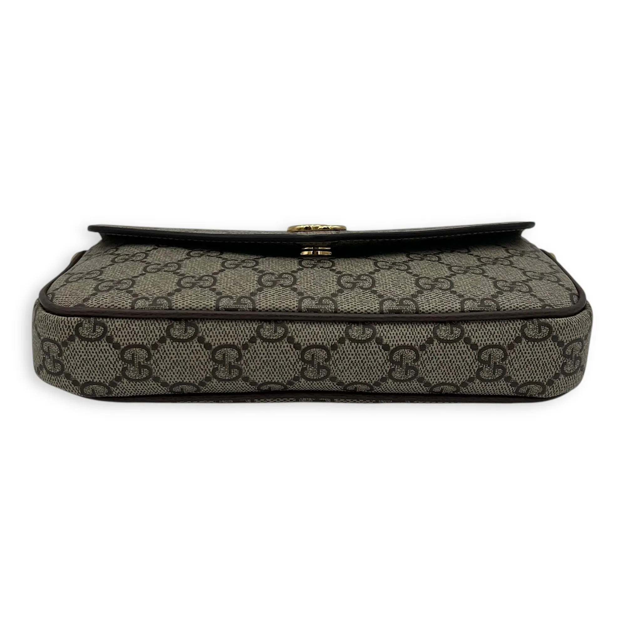 Ophidia Brown Crossbody Bag in Monogram Coated Canvas, Gold hardware