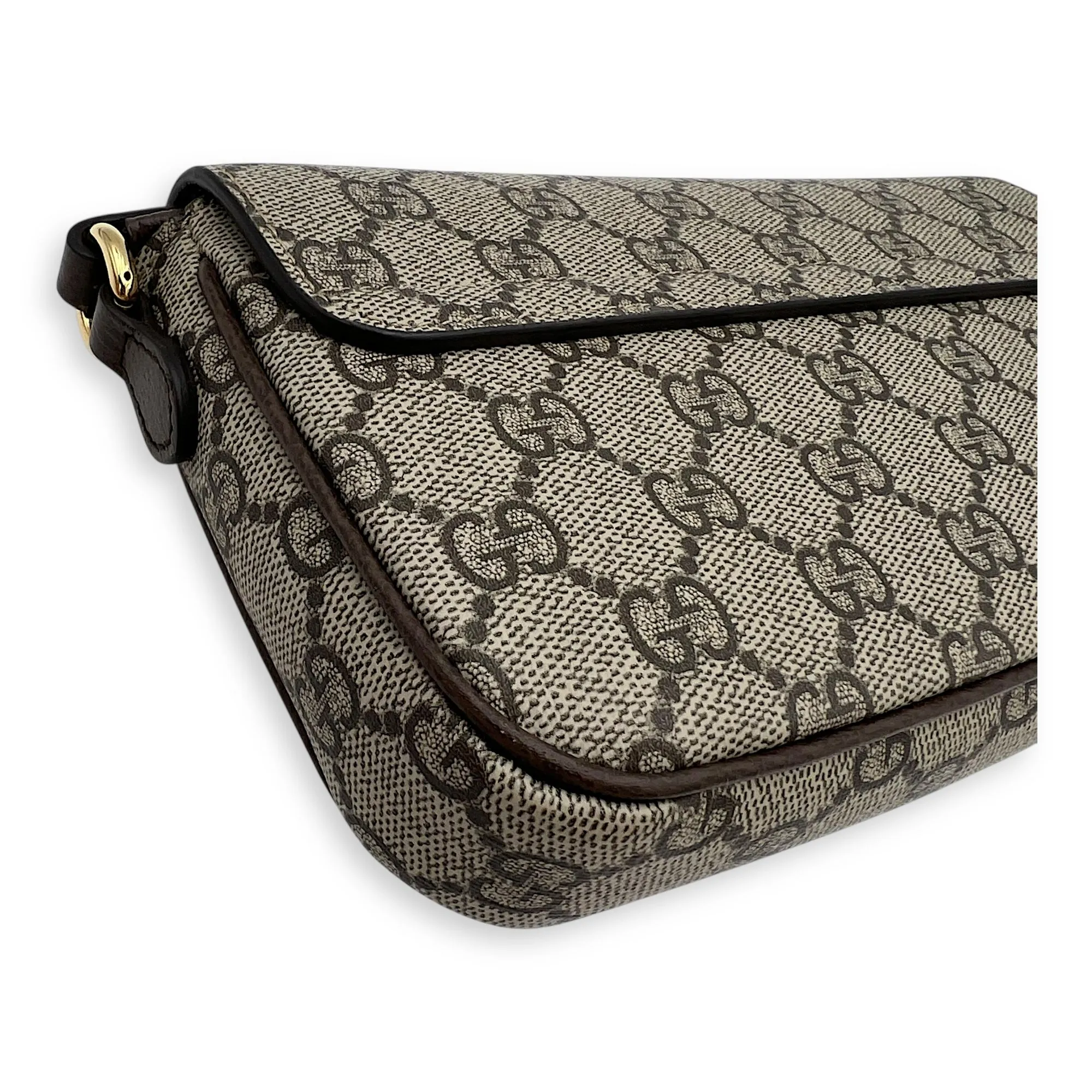 Ophidia Brown Crossbody Bag in Monogram Coated Canvas, Gold hardware