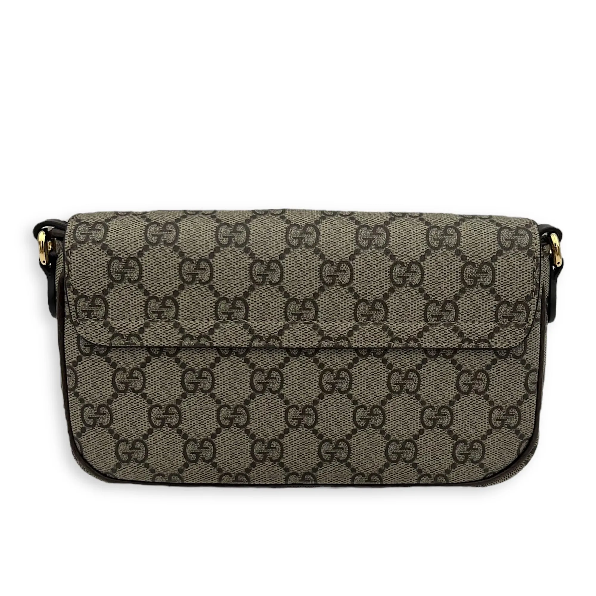 Ophidia Brown Crossbody Bag in Monogram Coated Canvas, Gold hardware