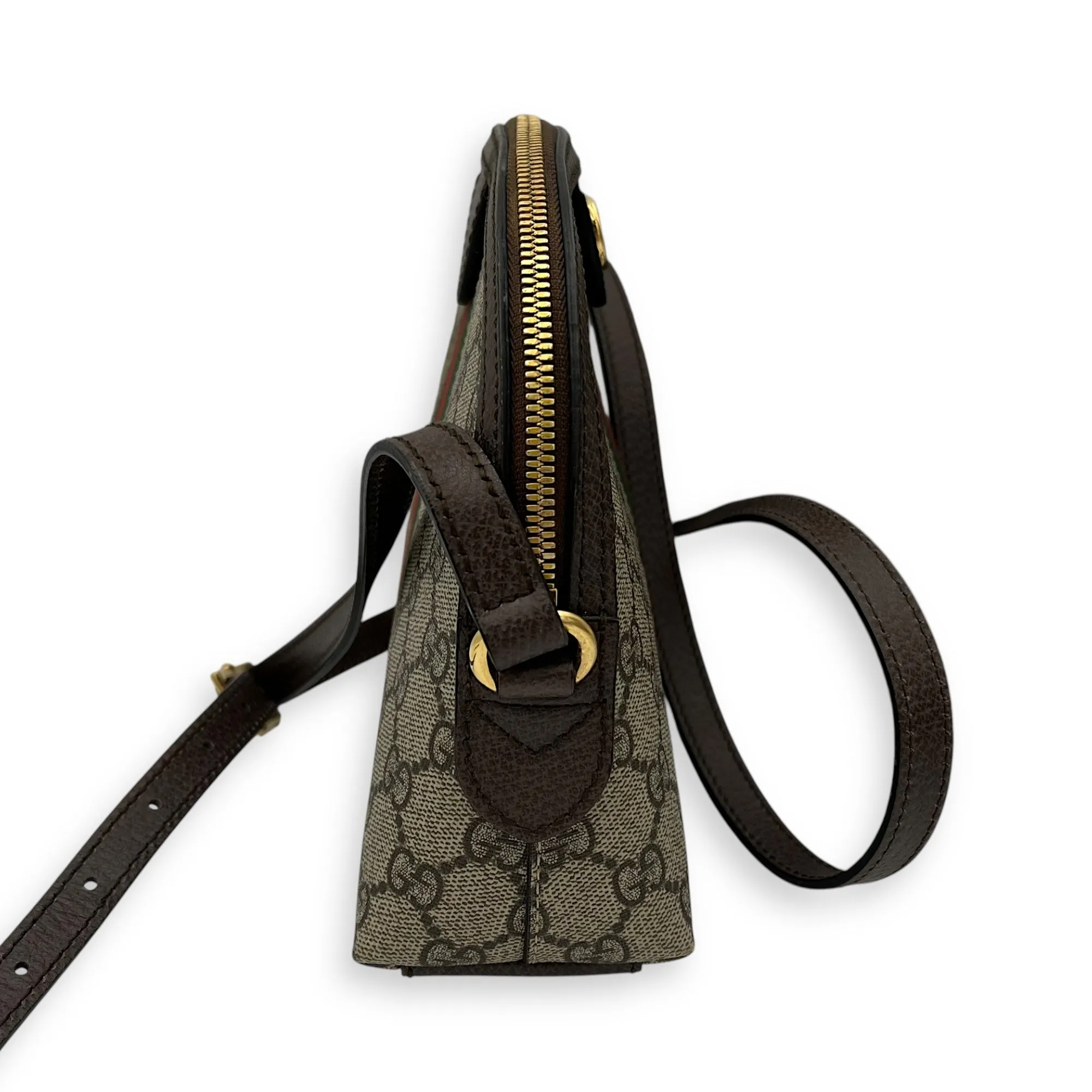 Ophidia Crossbody Bag Brown in Coated Canvas, Gold hardware
