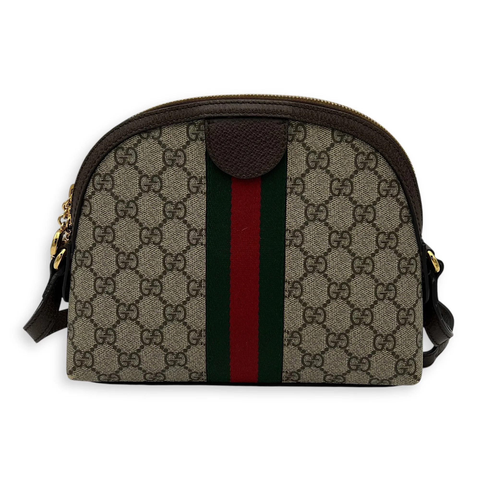 Ophidia Crossbody Bag Brown in Coated Canvas, Gold hardware