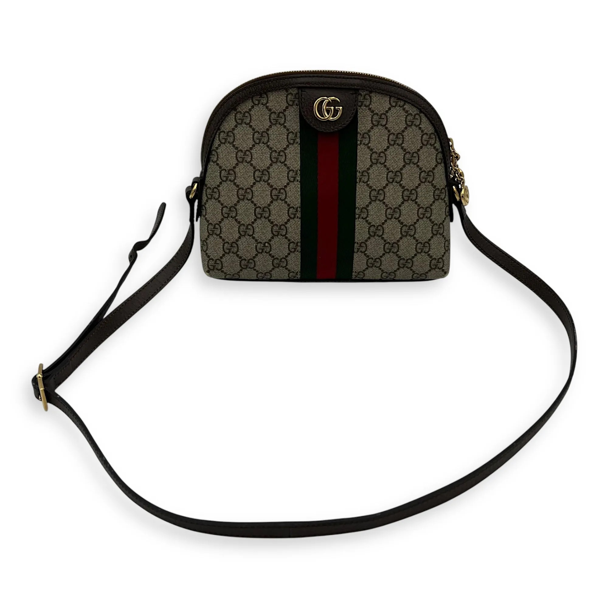 Ophidia Crossbody Bag Brown in Coated Canvas, Gold hardware