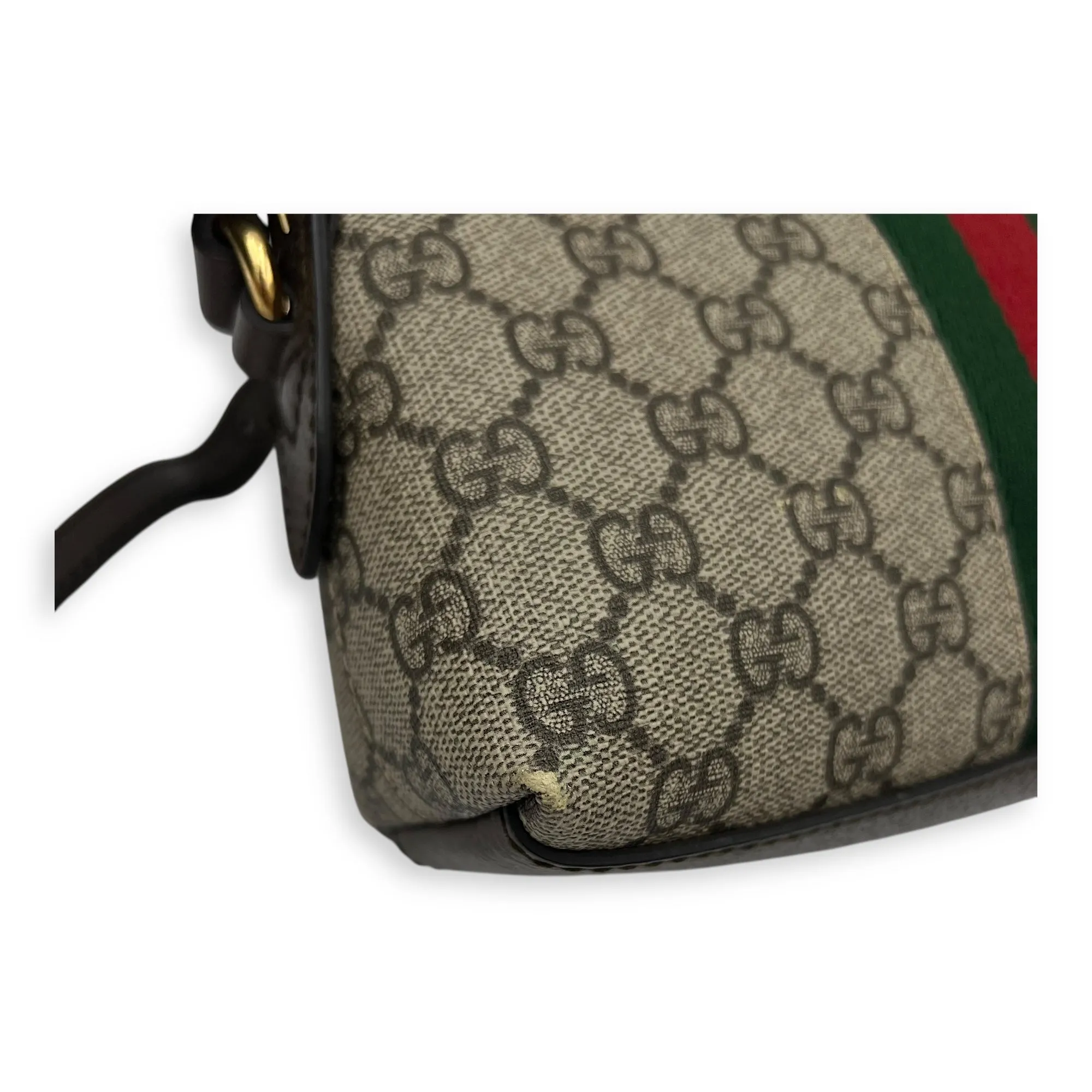 Ophidia Crossbody Bag Brown in Coated Canvas, Gold hardware
