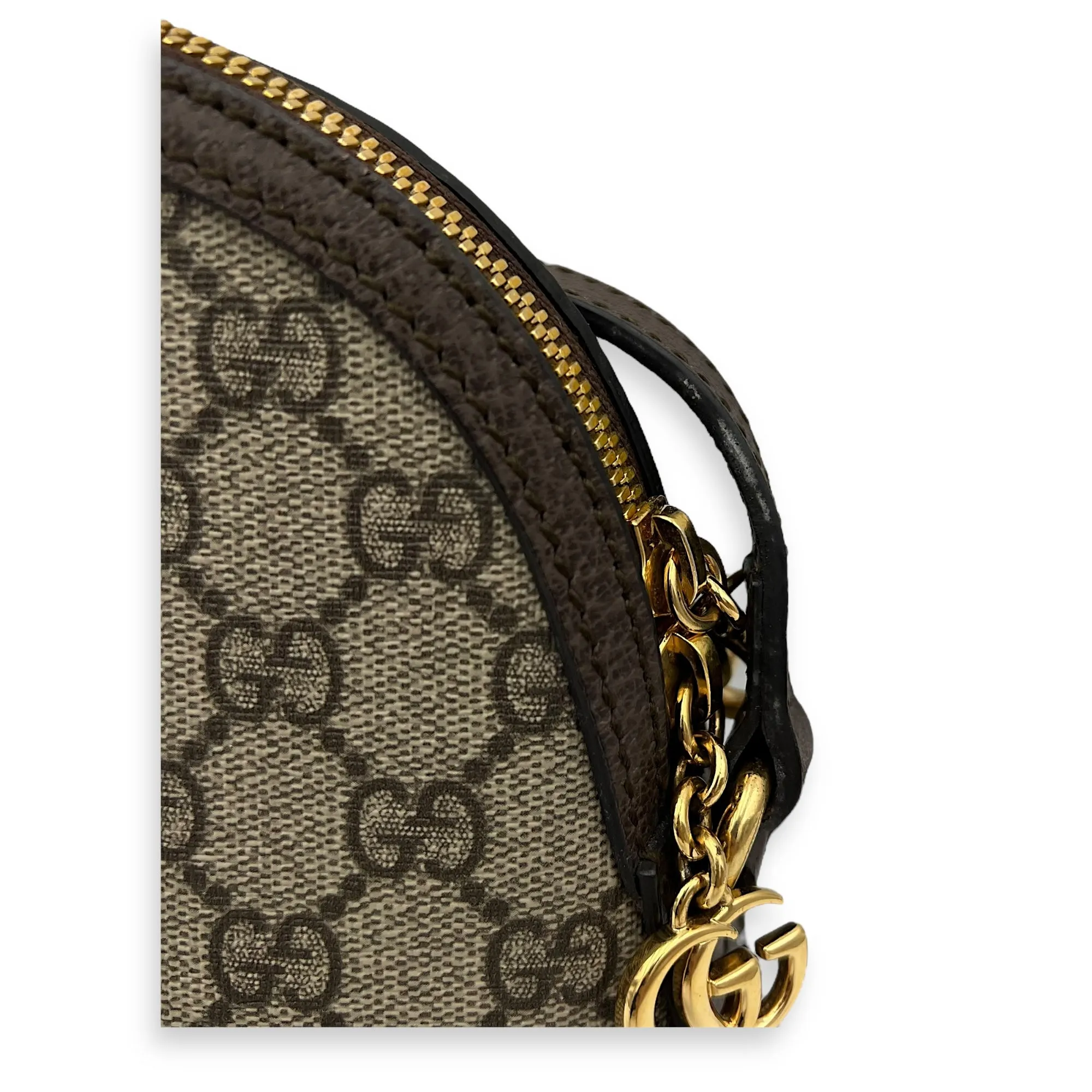 Ophidia Crossbody Bag Brown in Coated Canvas, Gold hardware