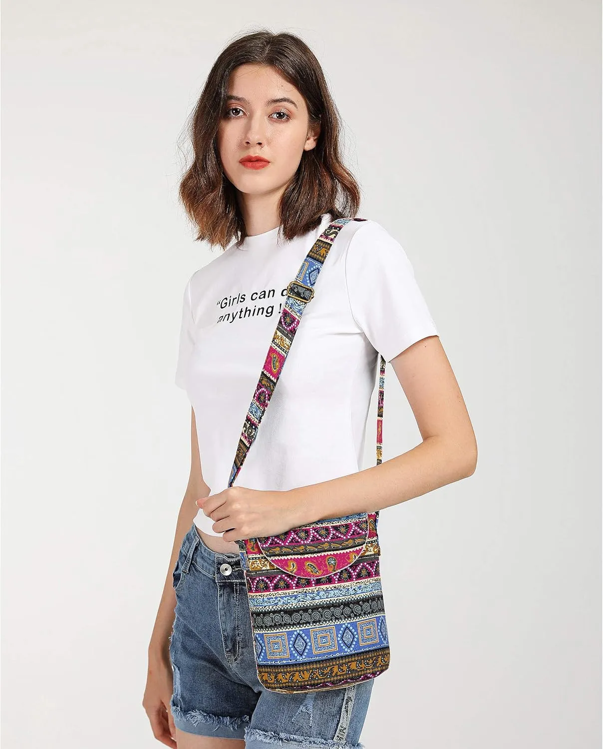 OPQRSTU Women's Retro Small Size Canvas Shoulder Bag Hippie Boho Crossbody Handbag
