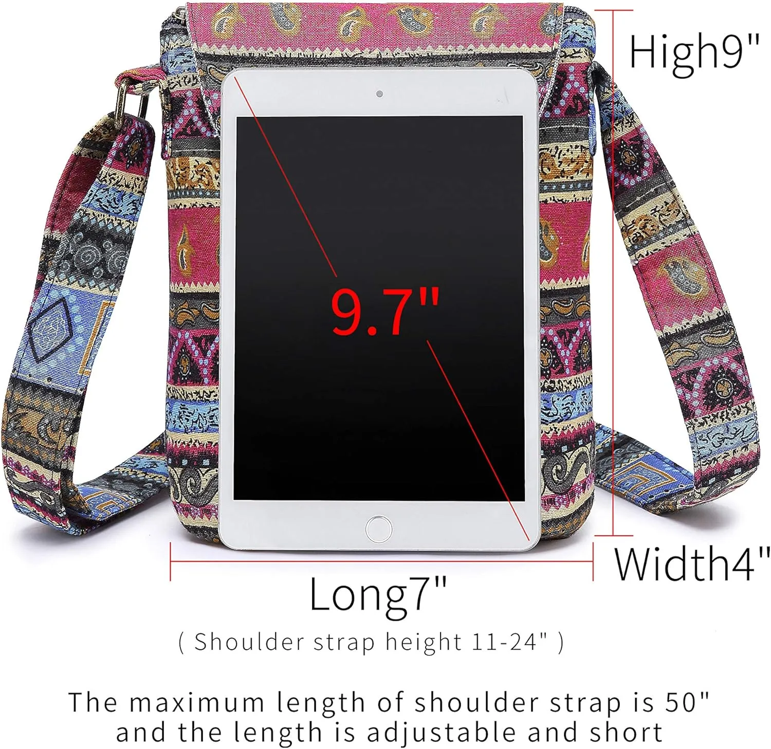 OPQRSTU Women's Retro Small Size Canvas Shoulder Bag Hippie Boho Crossbody Handbag