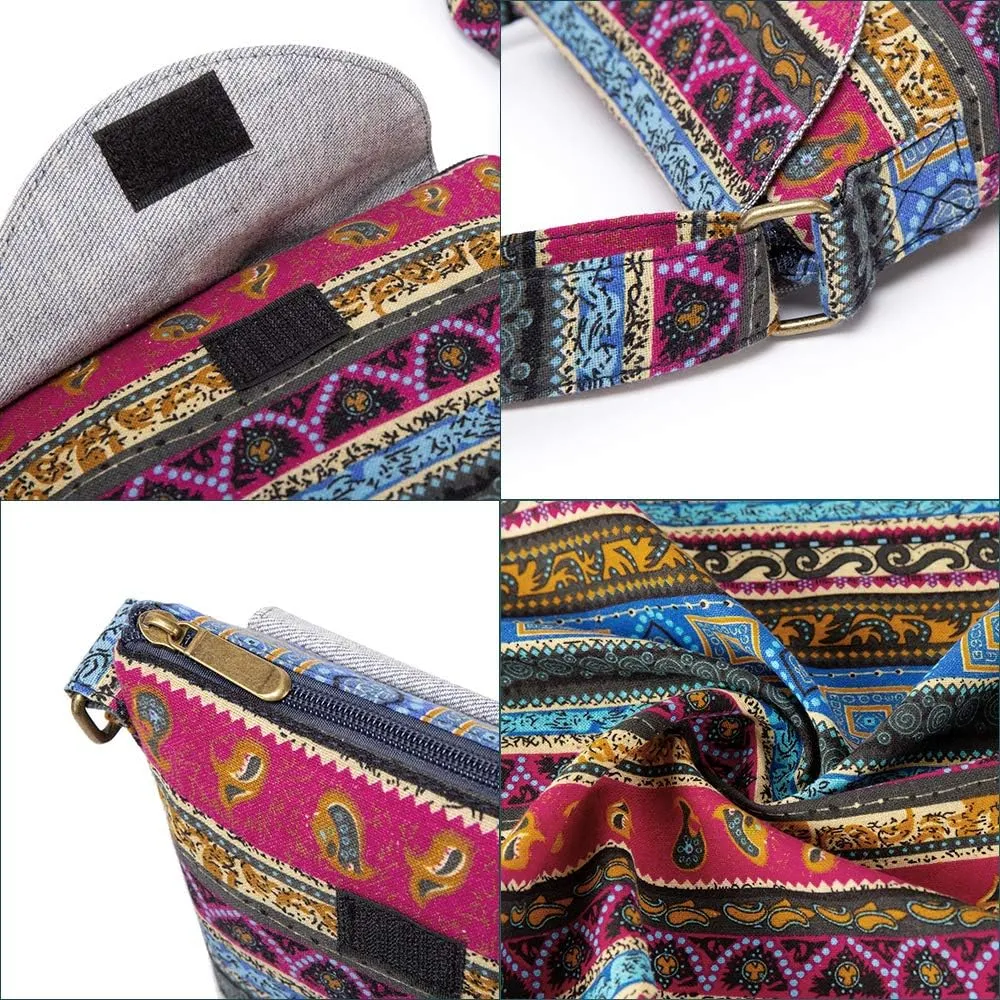 OPQRSTU Women's Retro Small Size Canvas Shoulder Bag Hippie Boho Crossbody Handbag