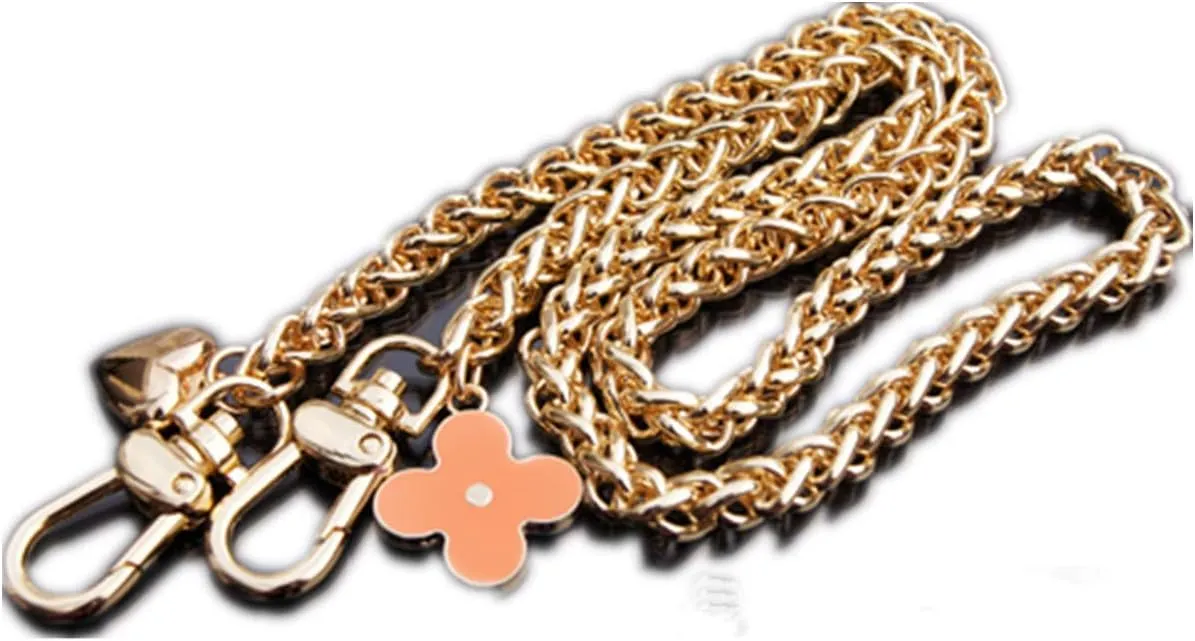 Orange Clover Heart-Shaped Pendant Type Twist Golden Chain Strap for Purse Shoulder Cross Body Bag Replacement Metal Strap (Length 55 inch)