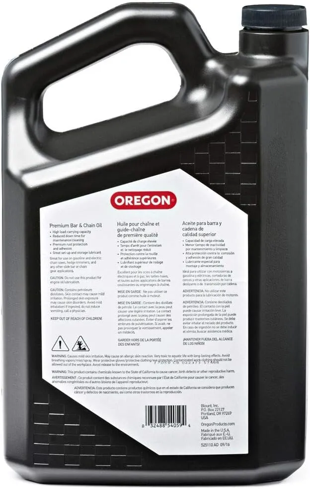 Oregon 54-059 Premium Bar and Chain Oil and Lubricant for Chainsaws, 1 Gallon Bottle (128 fl.oz / 4500 ml)