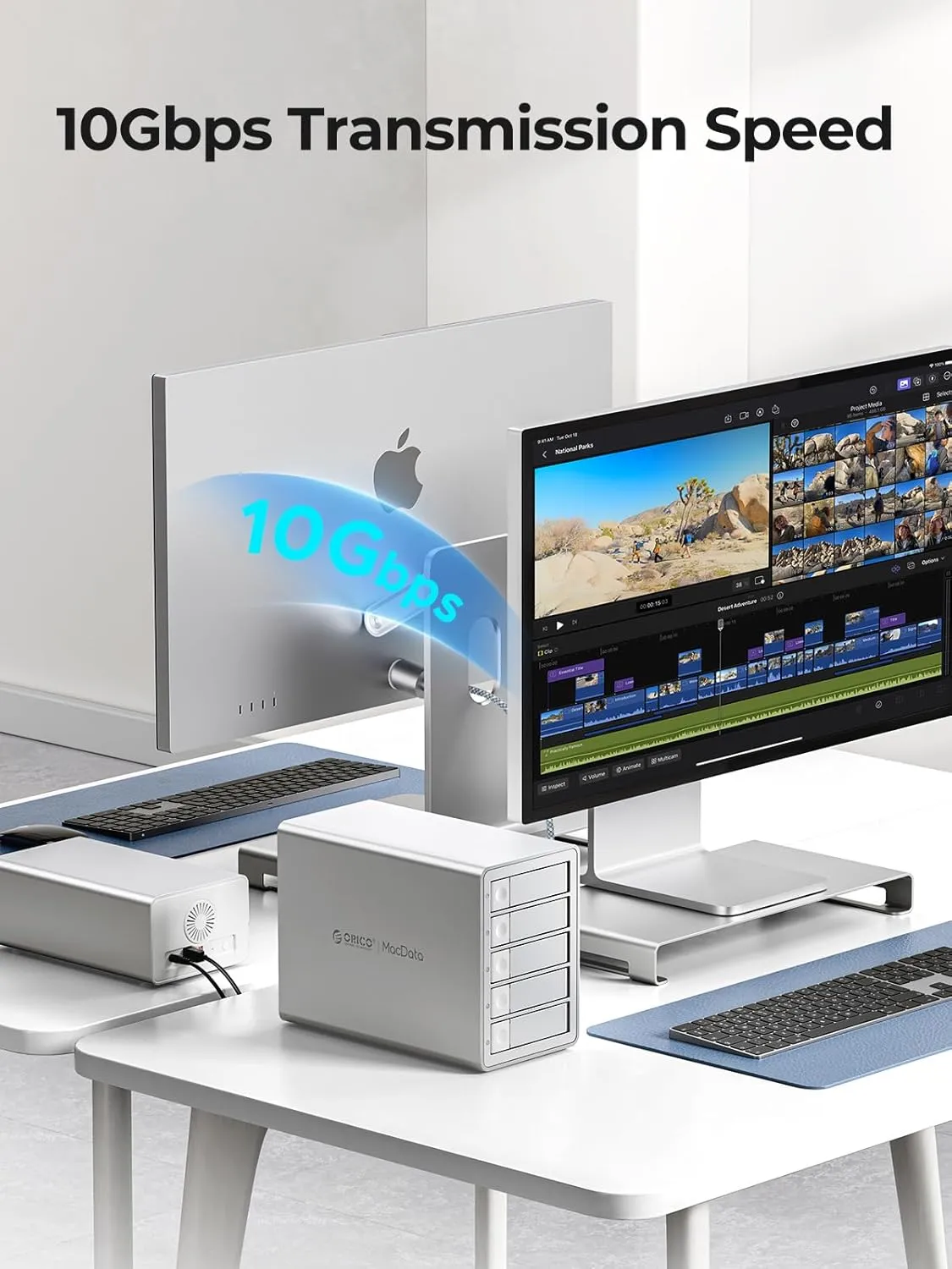 ORICO Daisy-Chain 5 Bay Hard Drive Enclosure USB 3.2 Gen 2 Aluminum Das Enclosure Support 22TB and Expansion Max Up to 330TB for 3.5-inchs HDD -9958C3