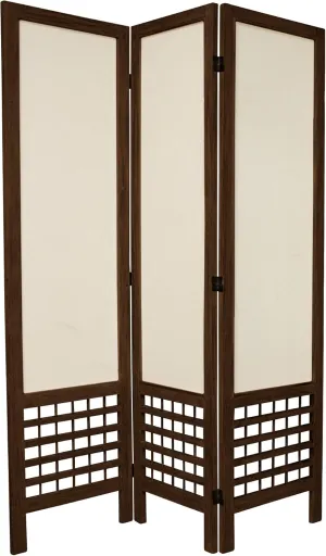 Oriental Furniture 5 1/2 ft. Tall Open Lattice Fabric Room Divider - Burnt Brown - 3 Panel
